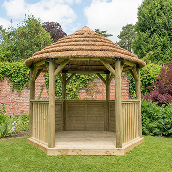 landscaped  wooden shelter in garden